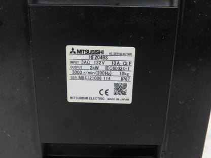 Mitsubishi HF204BS AC Servo Motor 2kw 132V 3PH 3000rpm  -Plug Damaged-