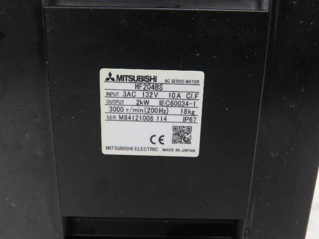 Mitsubishi HF204BS AC Servo Motor 2kw 132V 3PH 3000rpm  -Plug Damaged-