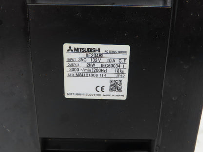 Mitsubishi HF204BS AC Servo Motor 2kw 132V 3PH 3000rpm  -Plug Damaged-