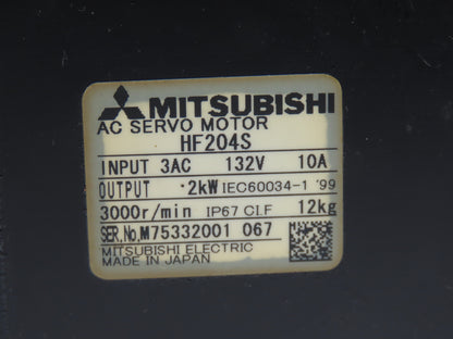 Mitsubishi HF204S AC Servo Motor 2kw 132V 3PH 3000rpm - Encoder 0SA105S5