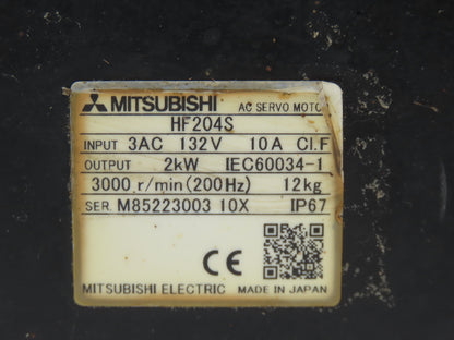 Mitsubishi HF204S AC Servo Motor 2kw 132V 3PH 3000rpm - Encoder 0SA105S5A