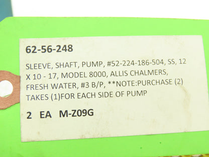 ITT Corp 52-224-186-504 Allis Chalmers Pump Shaft Sleeve 60mm ID Model 8000