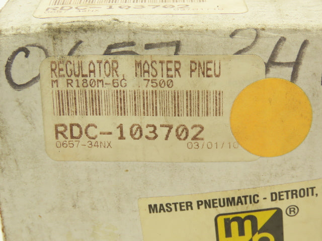 Master Pneumatic R180M-6 Pneumatic Pressure Regulator 5-200psi 3/4"NPT