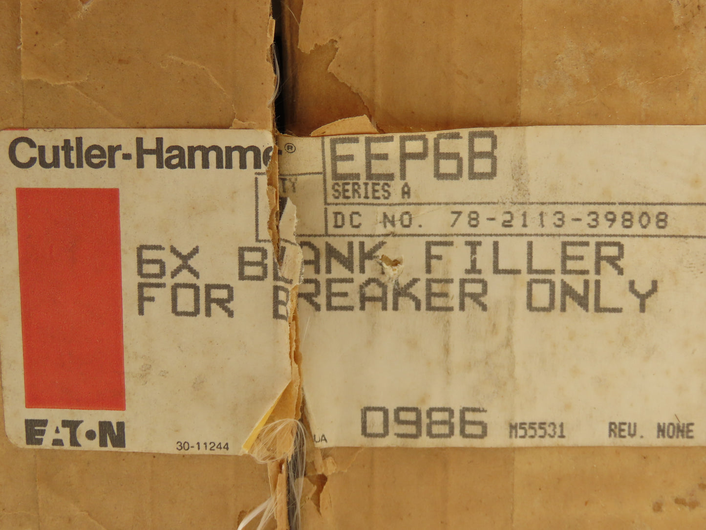 Eaton Cutler Hammer EEP6B 6X Blank Filler For Breaker Only Type EE