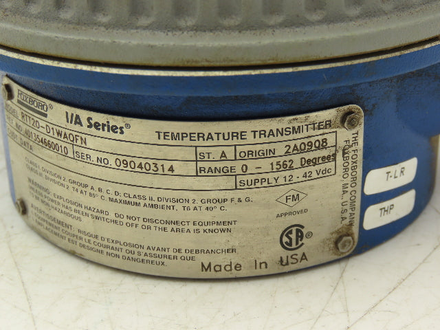 Foxboro RTT20-D1WAQFN Temperature Transmitter 12-42VDC I/A Ser 0-1562°F 2"