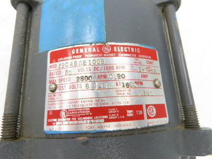 GE General Electric 5BC46AE1008 DC Motor Tachometer Generator 50VDC 2500 RPM