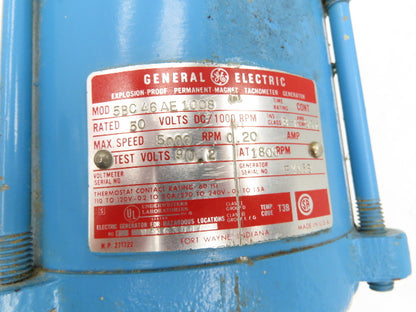 GE General Electric 5BC46AE1008 DC Motor Tachometer Generator 50VDC 5000 RPM