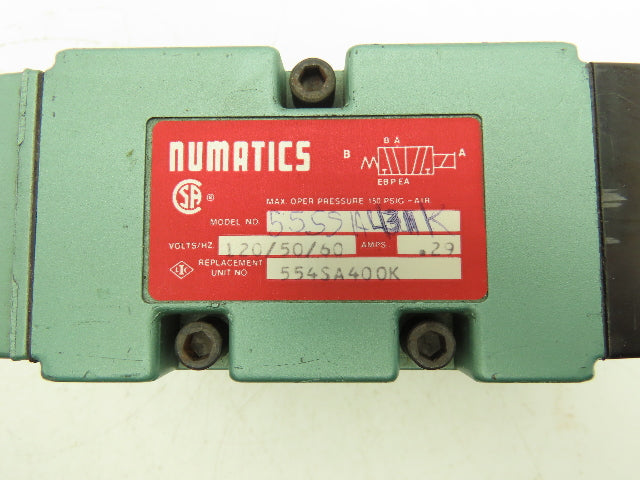 Numatics 554SA400K Pneumatic Air Valve 5 port 4 Way Single 110V Coil w/Manifold