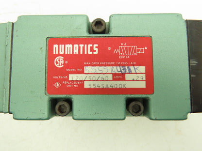 Numatics 554SA400K Pneumatic Air Valve 5 port 4 Way Single 110V Coil w/Manifold