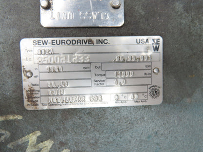 Sew Eurodrive S82A Double Reducer Gearbox 50:1 + 27:1 Ratio 22rpm RF60LP 56C