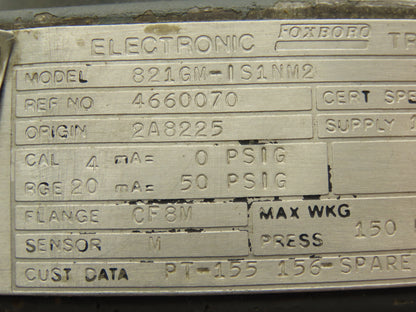 Foxboro 821GM-IS1NM2 Pressure Transmitter 1/2"NPT 12.5-65vdc