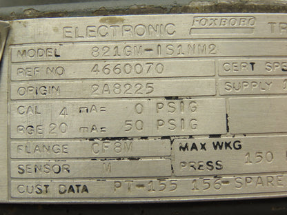 Foxboro 821GM-IS1NM2 Pressure Transmitter 1/2"NPT 12.5-65vdc