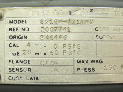 Foxboro 821GM-IS1NM2 Pressure Transmitter 1/2"NPT 12.5-65vdc