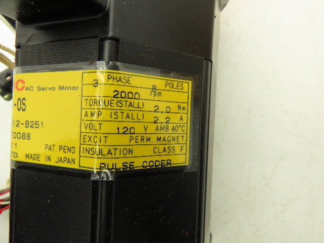 Fanuc A06B-0312-B251 AC Servo Motor 2000 RPM 120V - Encoder A290-0521-V581