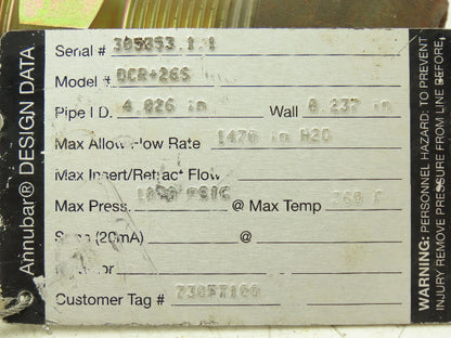 Dieterich Standard Fisher Rosemount DCR+26S Primary Flow Element Meter 1470" H20