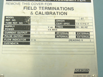 Foxboro IMT10-SA10-G Magnetic Flow Transmitter 120VAC I/A Series