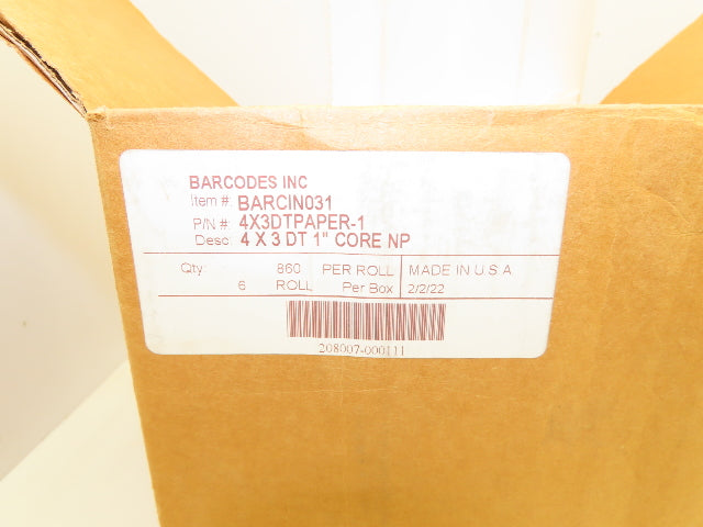 Barcodes 4X3DTPAPER-1 Direct Thermal Labels 4x3" Shipping Stickers 6 Roll 5160ct