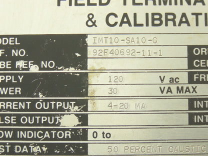 Foxboro IMT10-SA10-G Magnetic Flow Transmitter 120VAC I/A Series