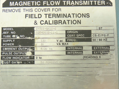 Foxboro IMT10-SA10-G Magnetic Flow Transmitter 120VAC I/A Series
