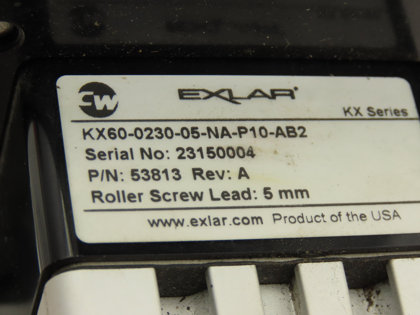 Exlar KX60-0230-05-NA-P10-AB2 Linear Screw Actuator 230mm Stroke 5mm Lead