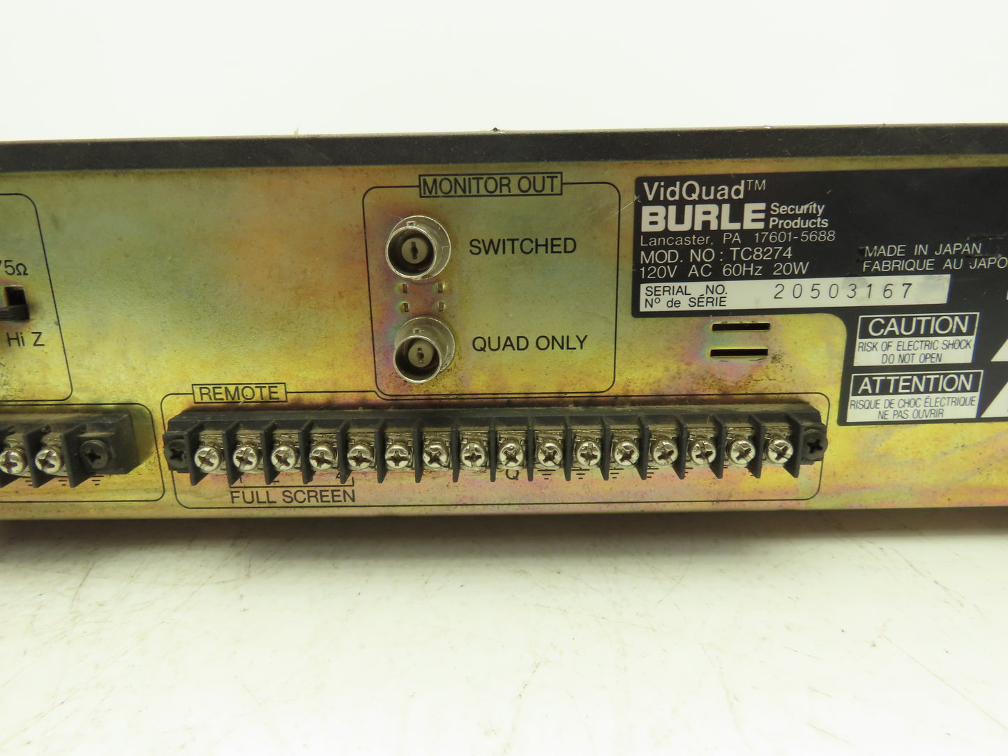 Burle Security Products TC8274 VidQuad 4-Channel Multiplexer 120V 60Hz