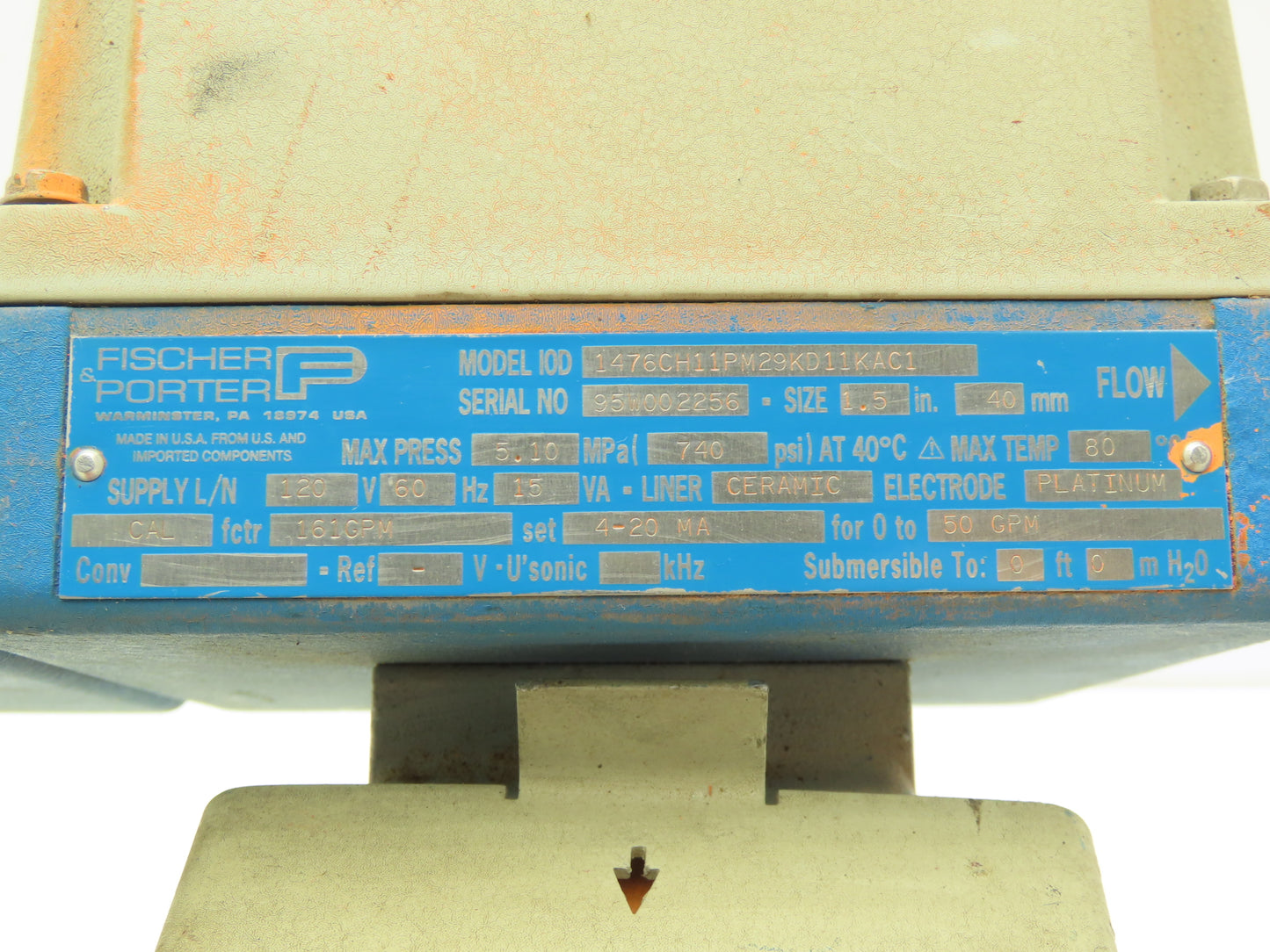 Fischer & Porter 1476CH11PM29KD11KAC1 Model 10D Magnetic Flow Meter 120VAC 1.5"