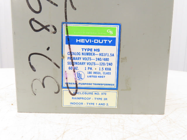 Hevi Duty HS1F1.5A Stepdown Transformer 1.5 KVA 1Ph HV 240/480V LV 120/240V