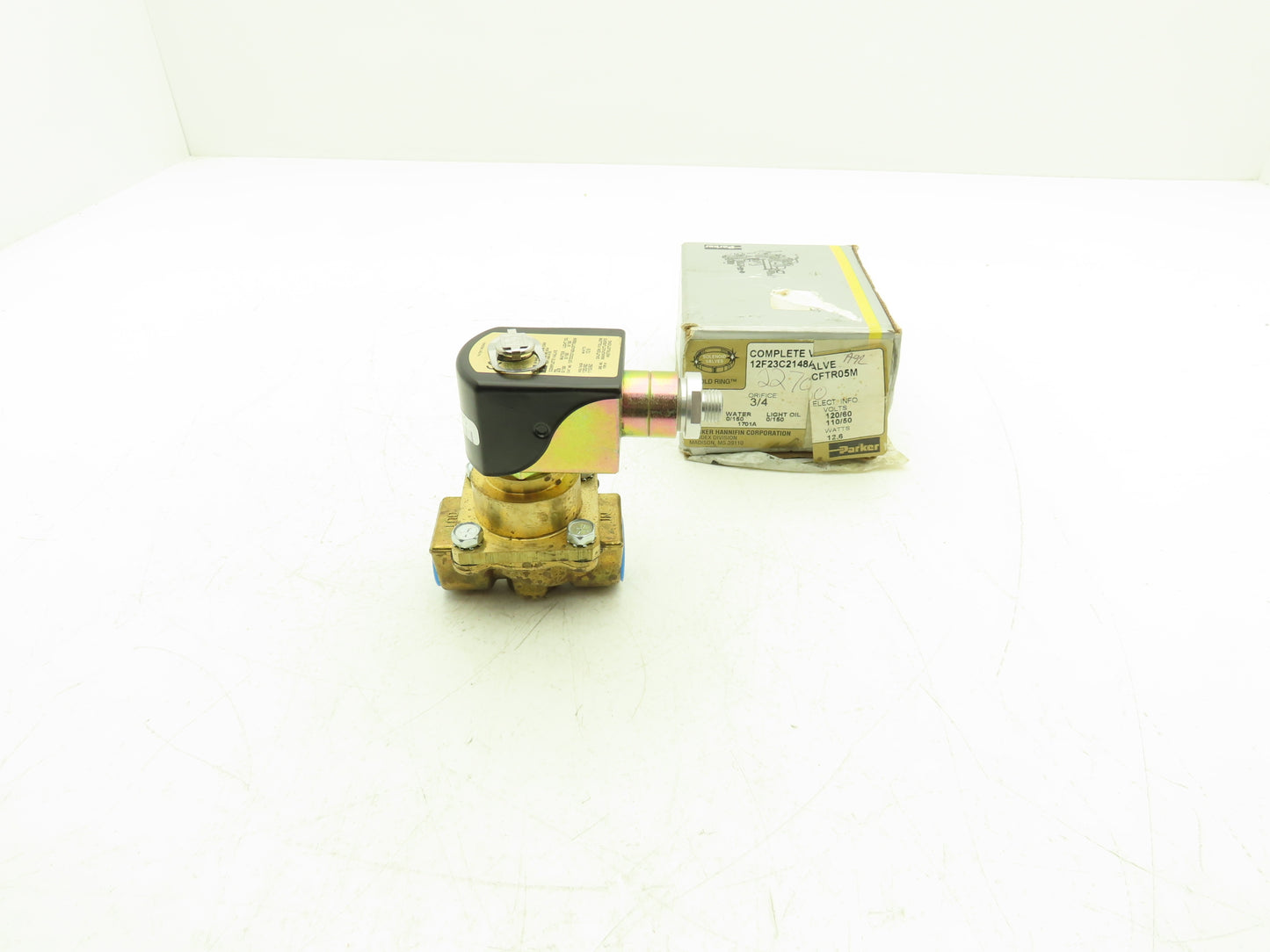 Parker 12F23C2148ACFTR05M Solenoid Valve 150psi Oil/Water/Air 3/4" NPT Gold Ring