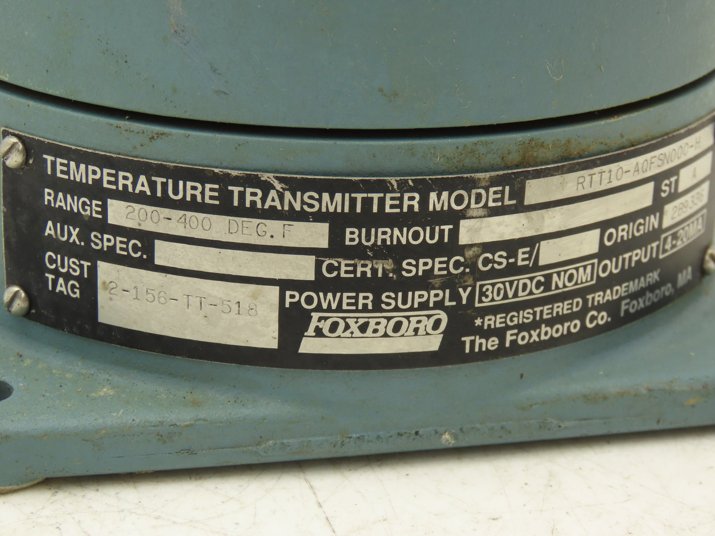 Foxboro RTT10-AQFSN000-H Temperature Transmitter 200-400°F 30VDC Haz Loc