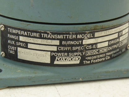 Foxboro RTT10-AQFSN000-H Temperature Transmitter 200-400°F 30VDC Haz Loc