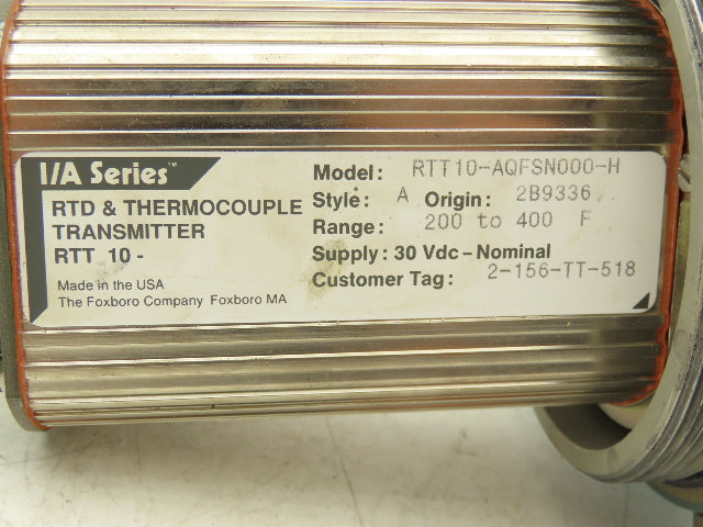 Foxboro RTT10-AQFSN000-H Temperature Transmitter 200-400°F 30VDC Haz Loc