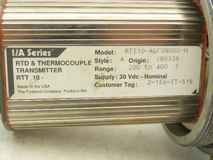Foxboro RTT10-AQFSN000-H Temperature Transmitter 200-400°F 30VDC Haz Loc