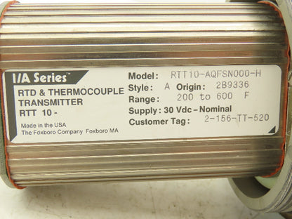 Foxboro RTT10-AQFSN000-H Temperature Transmitter 200-600°F 30VDC Haz Loc