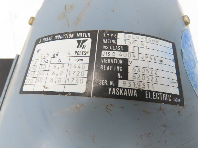Yaskawa Modux EELQ-5G6W Brake Gear Motor 5:1 Ratio 1.5kw 220V 346rpm MG4A-5-150T