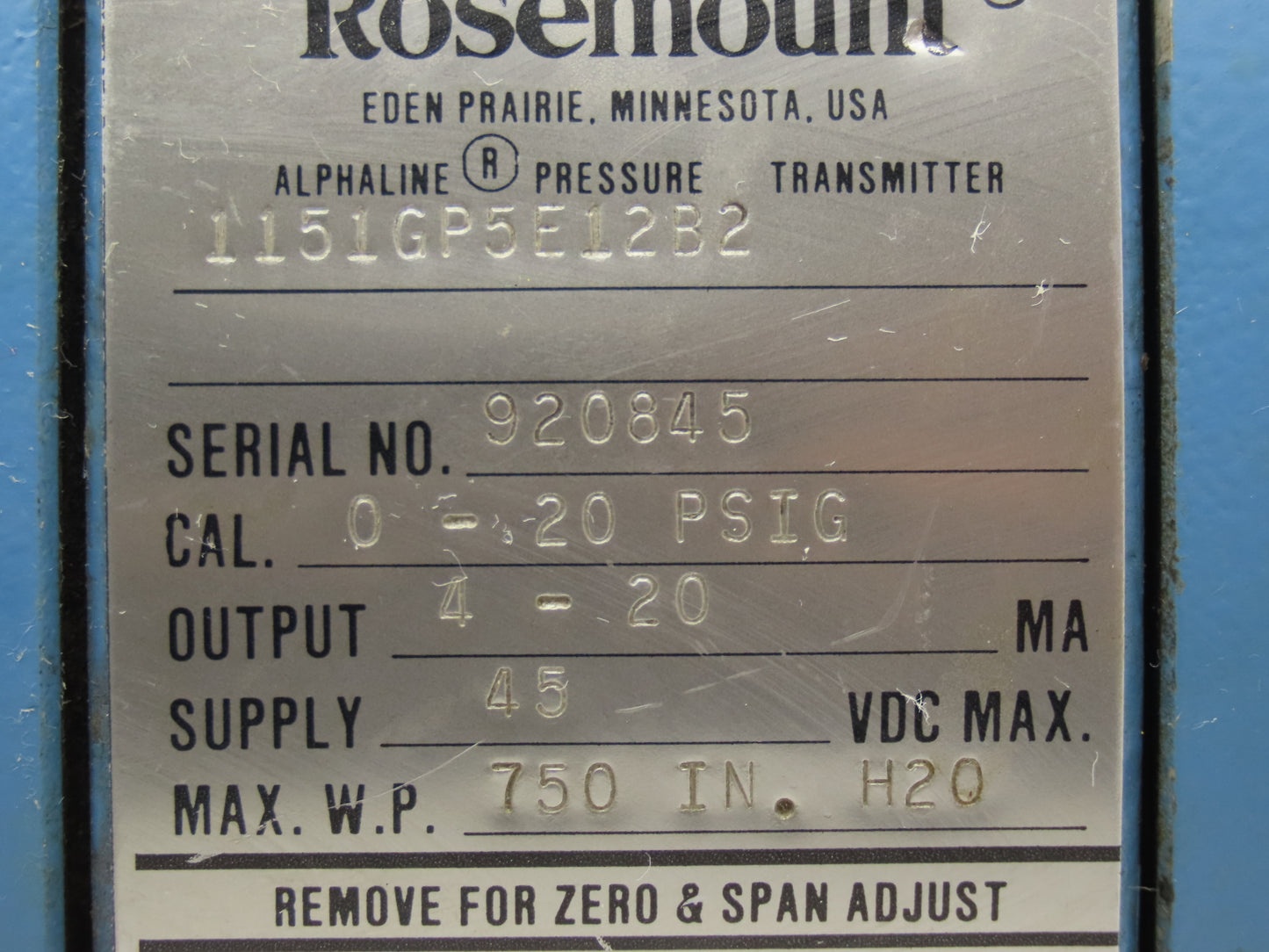 Rosemount 1151GP5E12B2 Electronic Pressure Transmitter 0-20psi 45VDC Haz Loc
