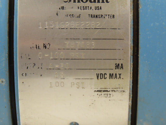 Rosemount 1151GP6E22B2 SMART Gauge Pressure Transmitter 0-100PSI 45VDC