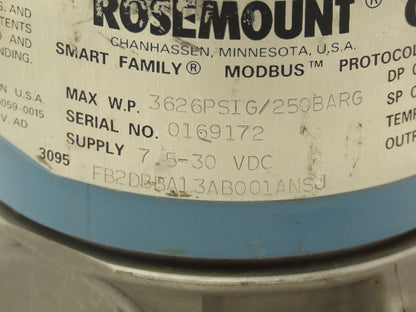 Rosemount 3095 FB2DBBA13AB001ANSJ Pressure Transmitter 7.5-30VDC 3626PSI
