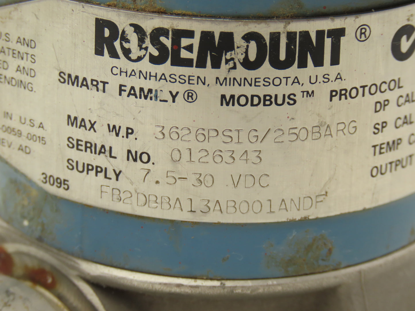 Rosemount 3095 FB2DBBA13AB001ANDP Pressure Transmitter 7.5-30VDC 3626PSI