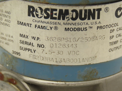 Rosemount 3095 FB2DBBA13AB001ANDP Pressure Transmitter 7.5-30VDC 3626PSI