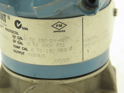 Rosemount 3095 FB2DBBA16AB001ANSJ Pressure Transmitter 7.5-30VDC 3626PSI
