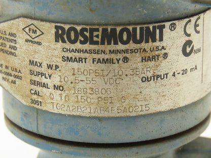 Rosemount 3051 TG2A2B21AB4E5A0215 Pressure Transmitter 10.5-55VDC 150PSI
