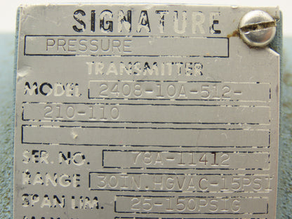 Acco 2408-10A-512-210-110 Signature Pressure Transmitter 24VDC 1/2" NPT 150PSI