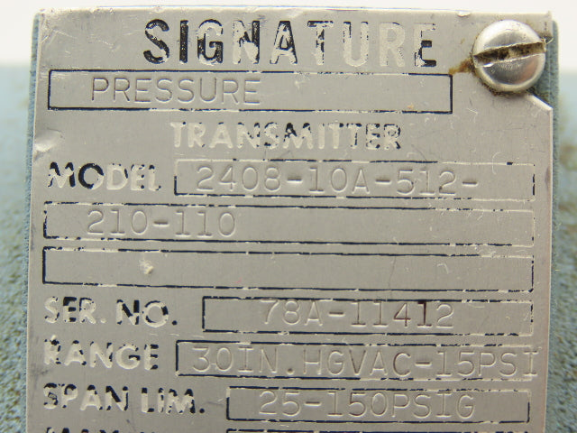Acco 2408-10A-512-210-110 Signature Pressure Transmitter 24VDC 1/2" NPT 150PSI