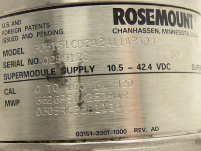 Rosemount 3051S1CD2A2A11A2AQ4 Coplanar Pressure Transmitter 11-42VDC 0-100" H2O