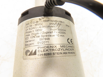 Phoenix Mecano LZ60P7A040+168-0 Electric Cylinder Actuator 300mm Stroke 24-36VDC