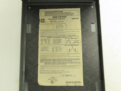 Square D QMB-224 Fusible Panelboard Bus Switch 200A 2-Pole 240VAC Series D2