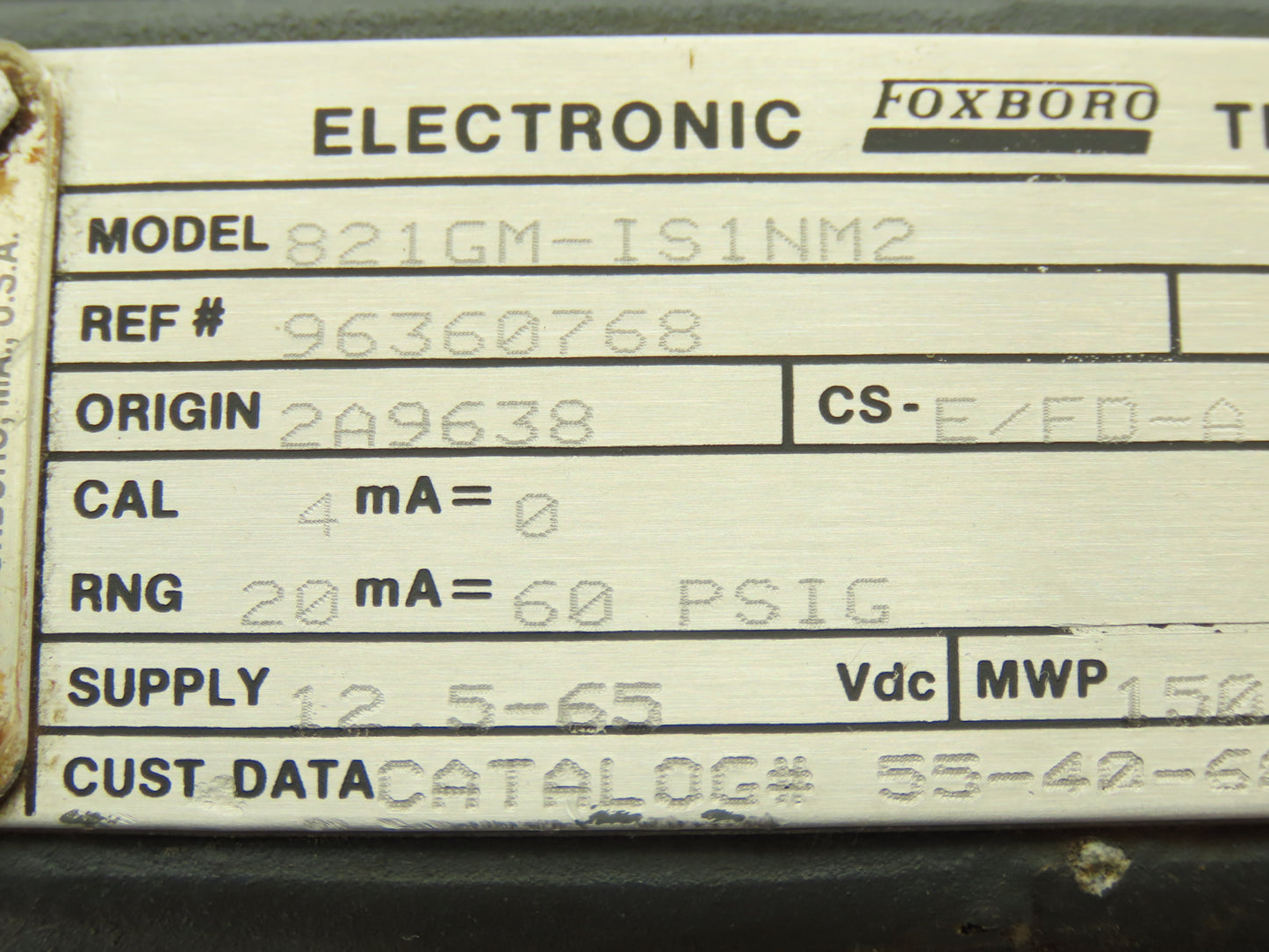Foxboro 821GM-IS1NM2 Pressure Transmitter 1/2"NPT 12.5-65vdc