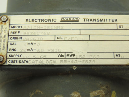 Foxboro 821GM-IS1NM2 Pressure Transmitter 1/2"NPT 12.5-65vdc