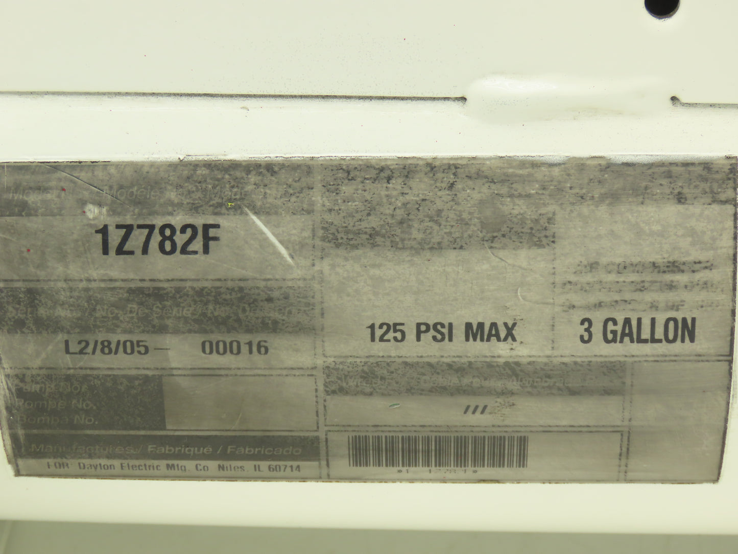 Dayton Speedaire 1Z782F Pneumatic Compressed Air Tank 3 Gallon 125psi Hot Dog