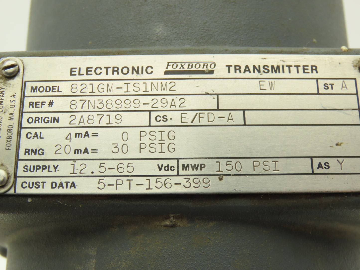 Foxboro 821GM-IS1NM2 Pressure Transmitter 1/2"NPT 12.5-65vdc 0-30PSI